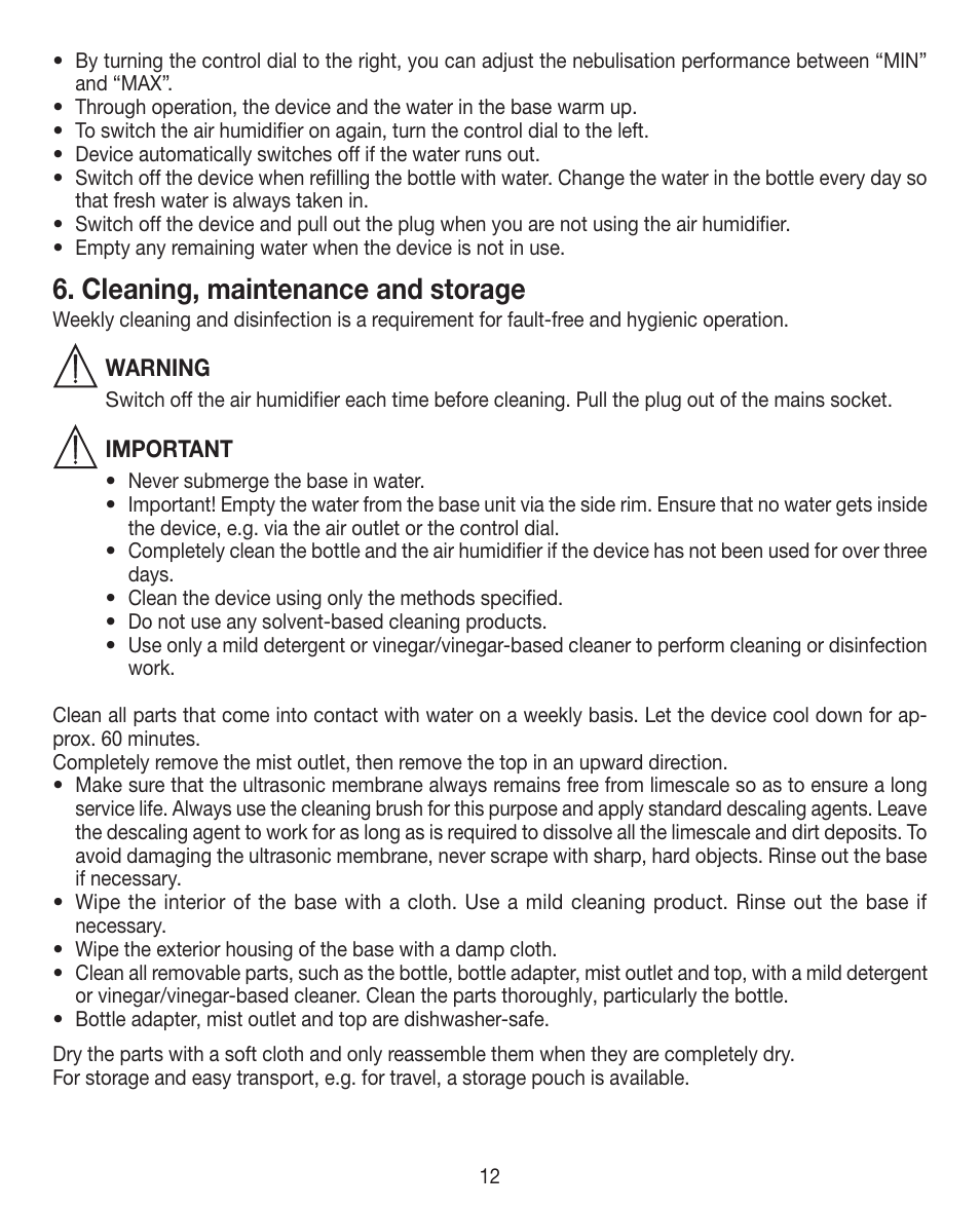 Cleaning, maintenance and storage | Beurer LB 12 User Manual | Page 12 / 48