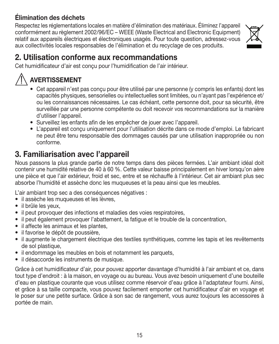 Utilisation conforme aux recommandations, Familiarisation avec l’appareil | Beurer LB 12 User Manual | Page 15 / 48