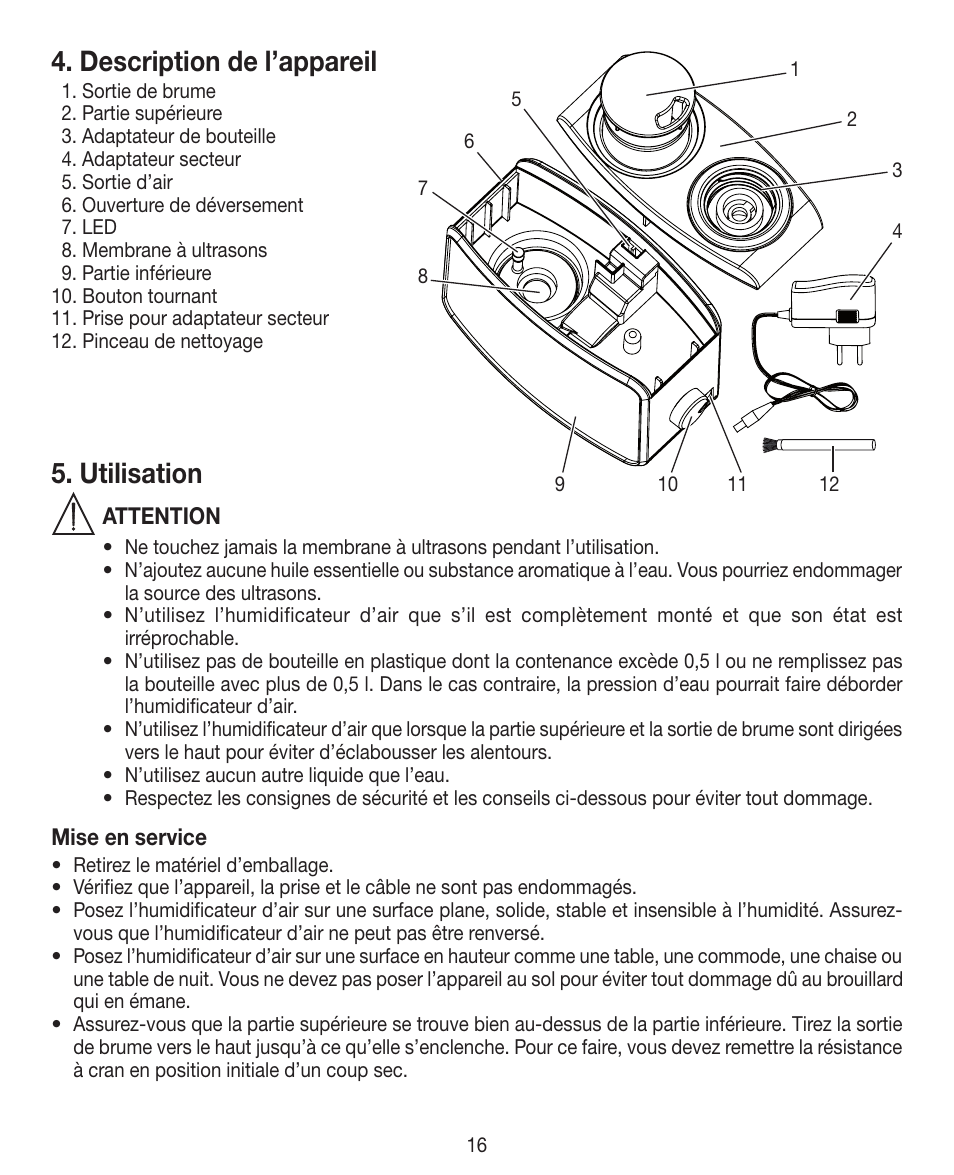 Description de l’appareil, Utilisation | Beurer LB 12 User Manual | Page 16 / 48