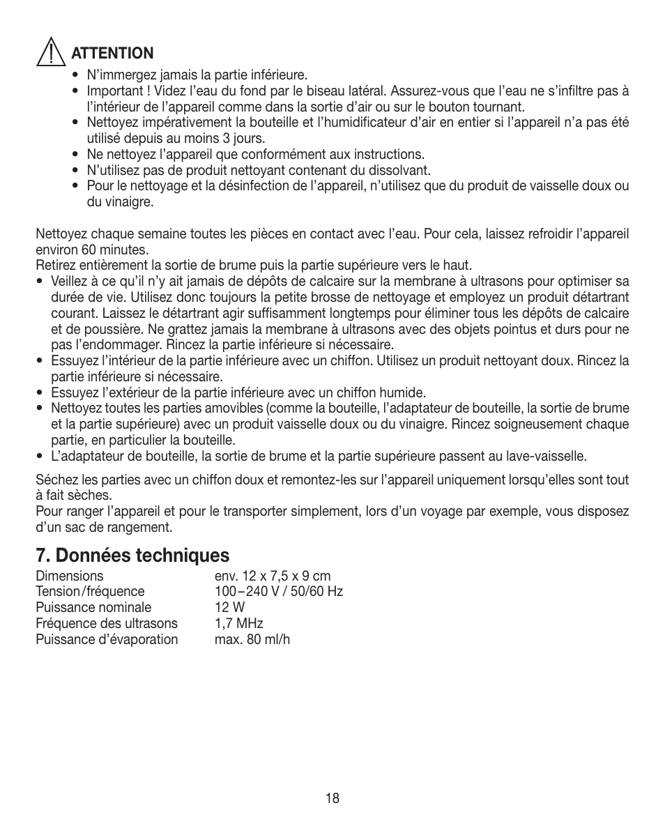 Données techniques | Beurer LB 12 User Manual | Page 18 / 48