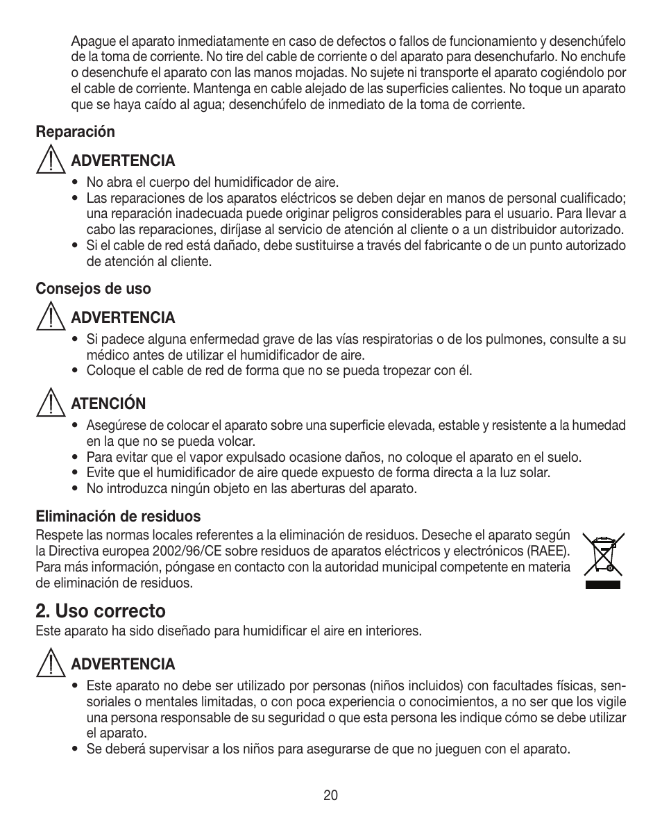 Uso correcto | Beurer LB 12 User Manual | Page 20 / 48