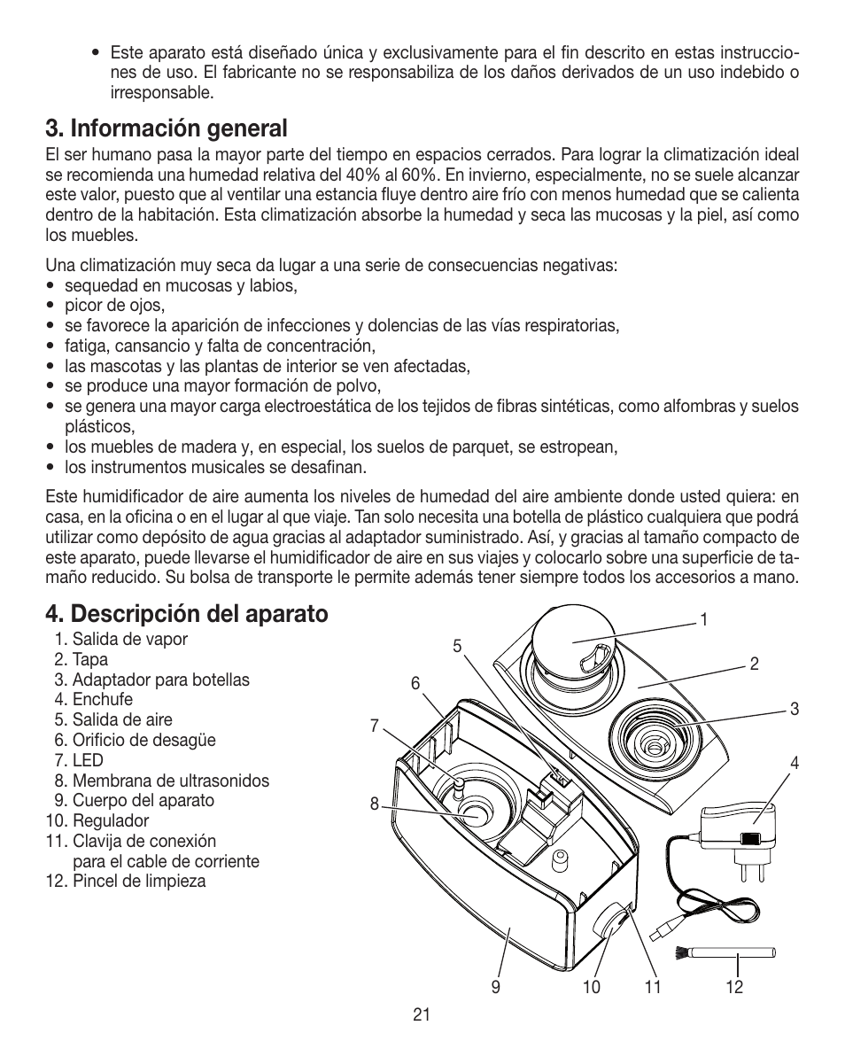 Información general, Descripción del aparato | Beurer LB 12 User Manual | Page 21 / 48