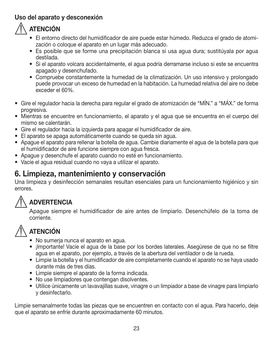 Limpieza, mantenimiento y conservación | Beurer LB 12 User Manual | Page 23 / 48