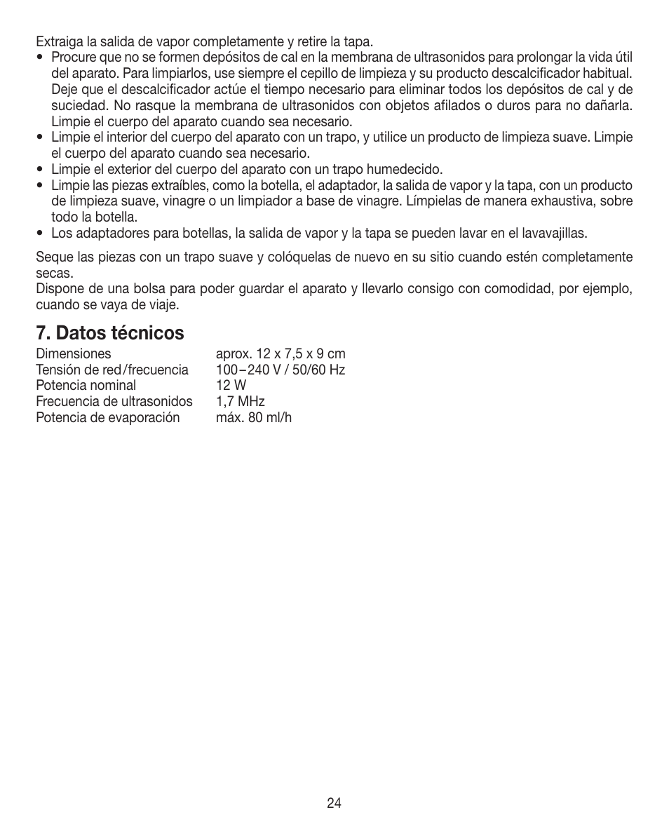 Datos técnicos | Beurer LB 12 User Manual | Page 24 / 48