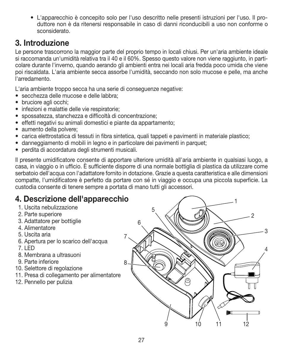 Introduzione, Descrizione dell'apparecchio | Beurer LB 12 User Manual | Page 27 / 48