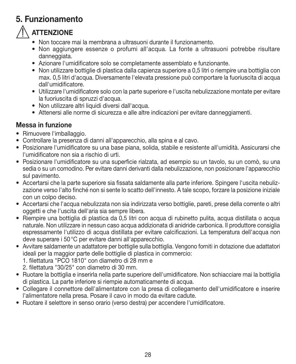 Funzionamento | Beurer LB 12 User Manual | Page 28 / 48