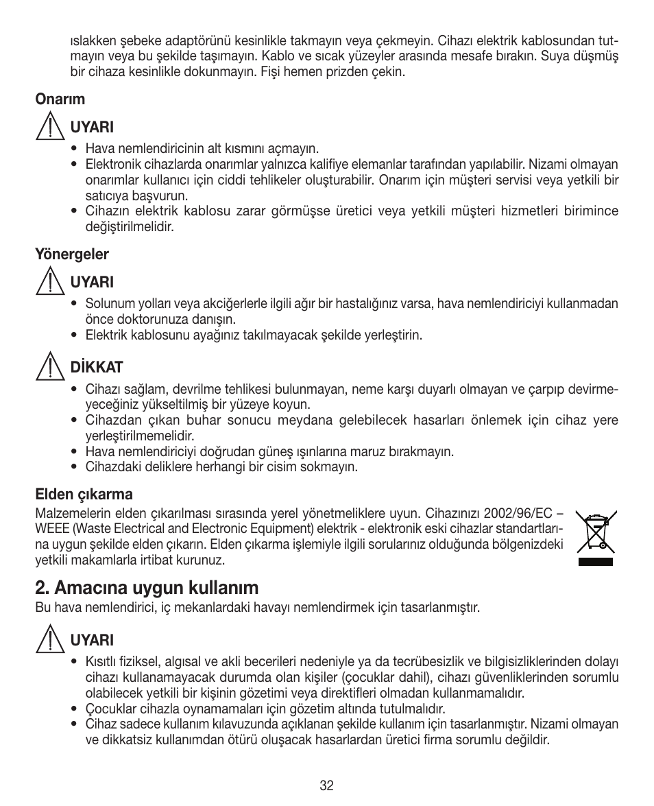 Amacına uygun kullanım | Beurer LB 12 User Manual | Page 32 / 48