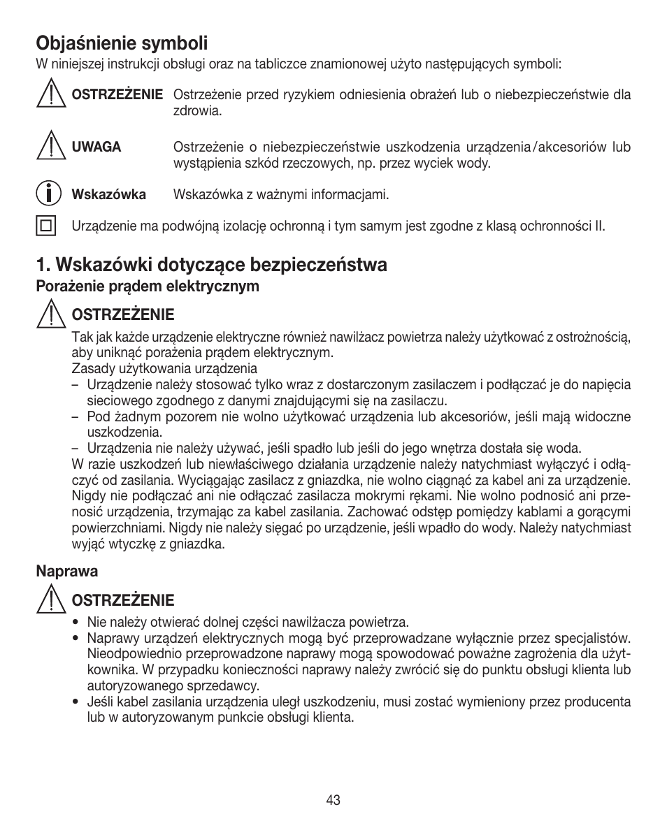 Objaśnienie symboli, Wskazówki dotyczące bezpieczeństwa | Beurer LB 12 User Manual | Page 43 / 48