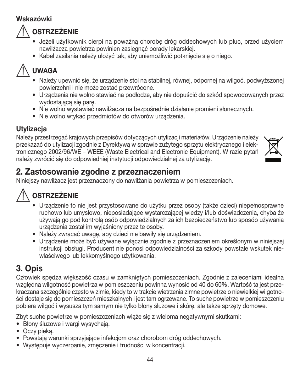 Zastosowanie zgodne z przeznaczeniem, Opis | Beurer LB 12 User Manual | Page 44 / 48
