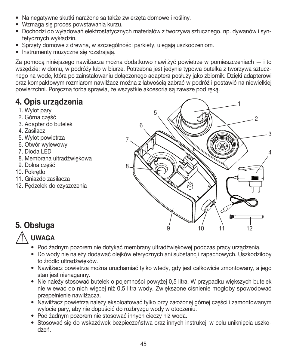 Opis urządzenia, Obsługa | Beurer LB 12 User Manual | Page 45 / 48