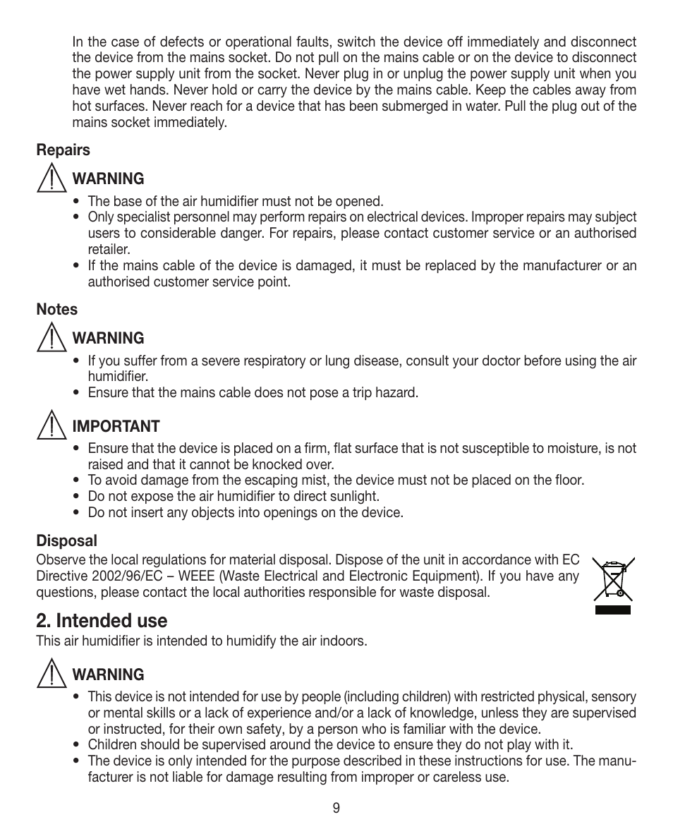 Intended use | Beurer LB 12 User Manual | Page 9 / 48