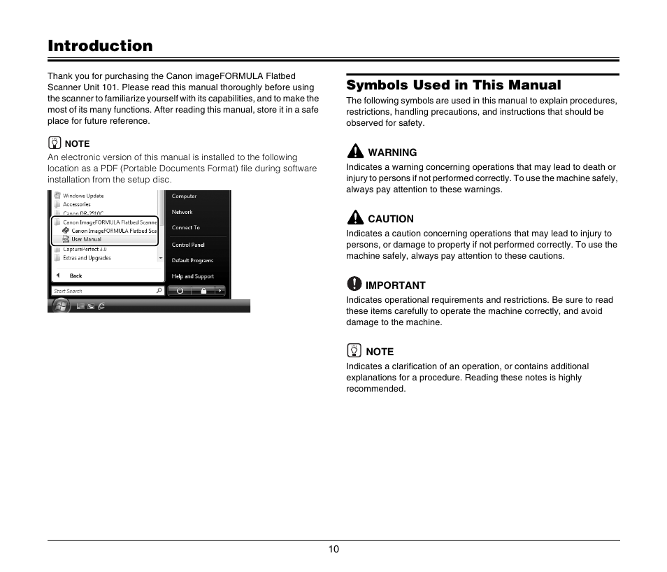 Introduction, Symbols used in this manual | Canon M181011 User Manual | Page 10 / 31