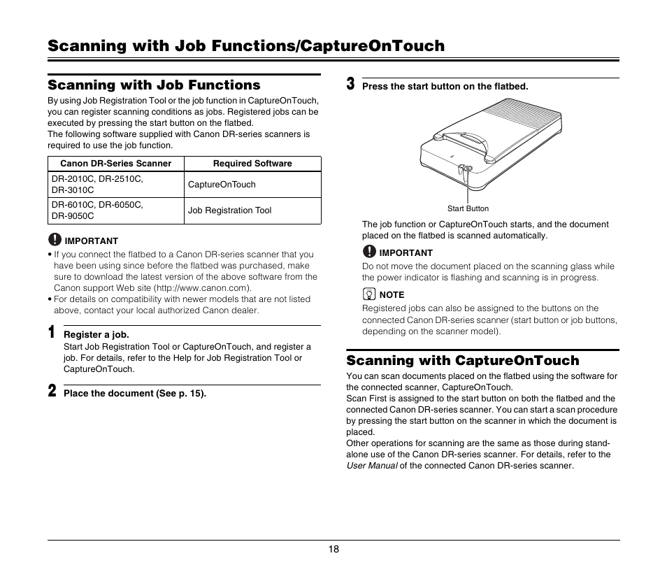 Scanning with job functions/captureontouch, Scanning with job functions, Scanning with captureontouch | Canon M181011 User Manual | Page 18 / 31