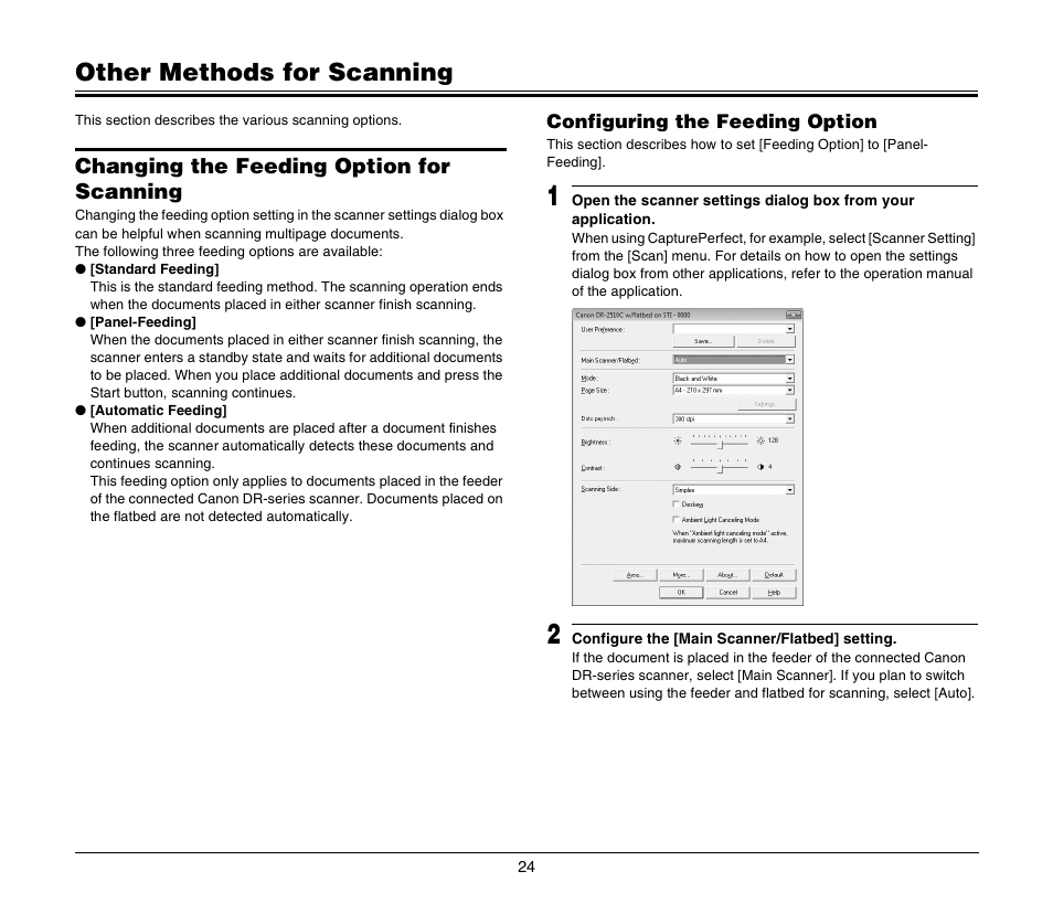 Other methods for scanning, Changing the feeding option for scanning | Canon M181011 User Manual | Page 24 / 31