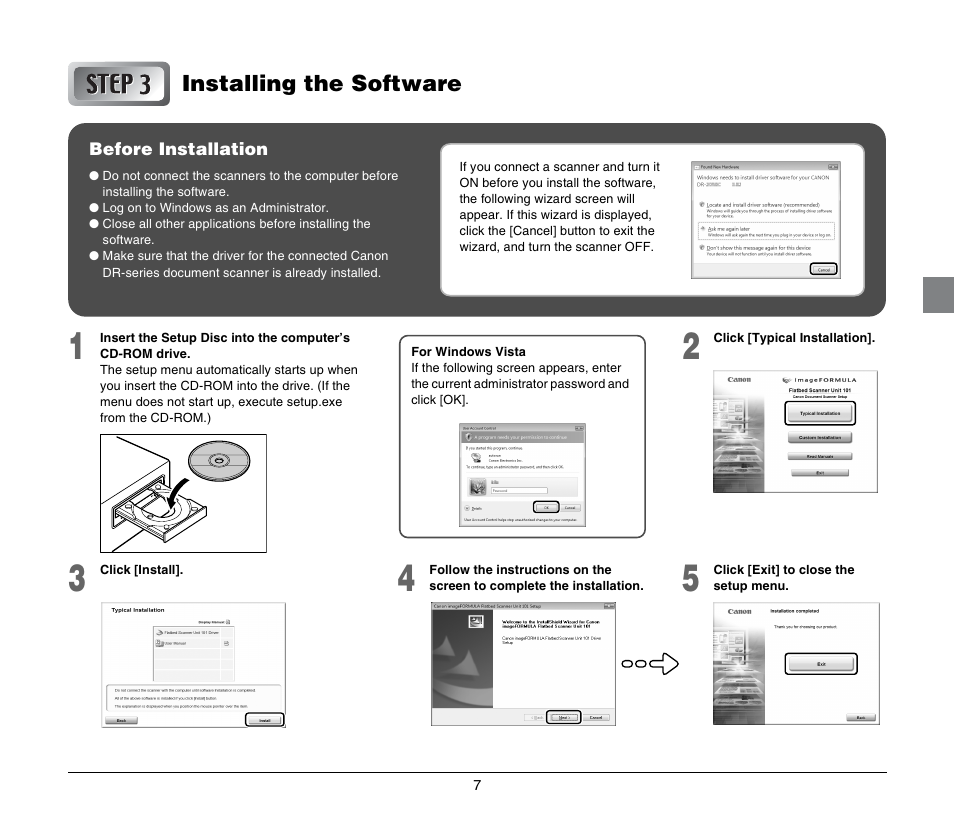 Installing the software | Canon M181011 User Manual | Page 7 / 31