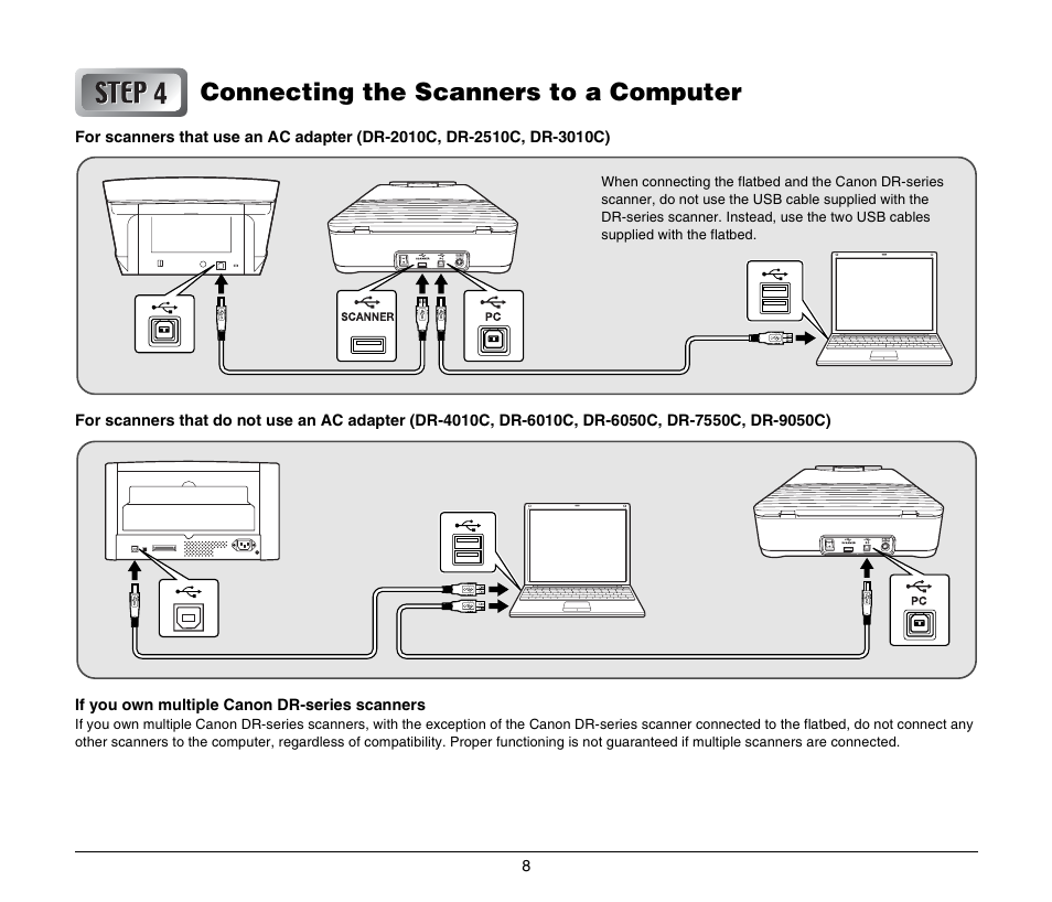 Connecting the scanners to a computer | Canon M181011 User Manual | Page 8 / 31