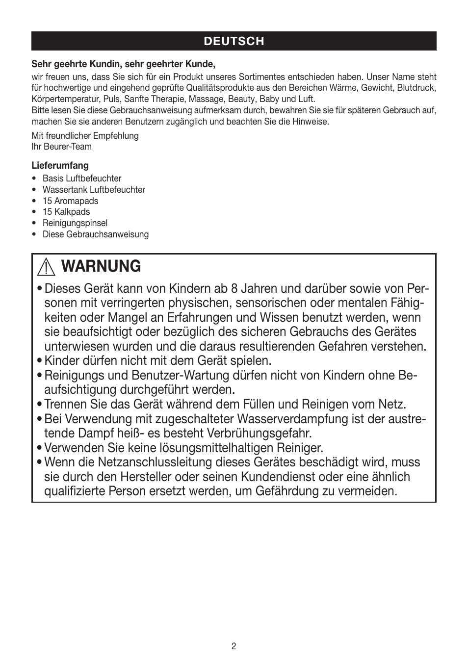 Warnung | Beurer LB 88 User Manual | Page 2 / 88