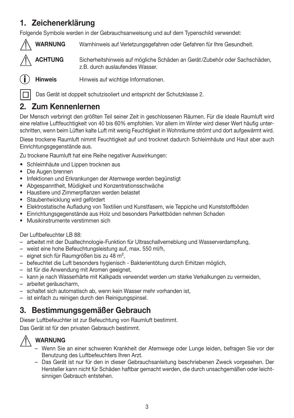 Zeichenerklärung, Zum kennenlernen, Bestimmungsgemäßer gebrauch | Beurer LB 88 User Manual | Page 3 / 88