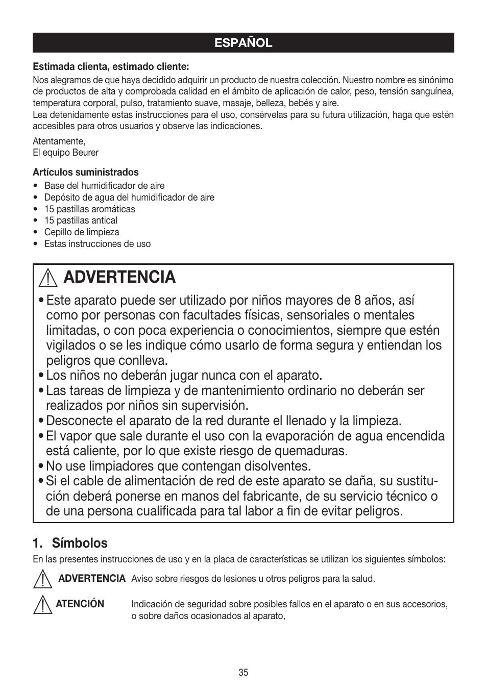 Advertencia | Beurer LB 88 User Manual | Page 35 / 88