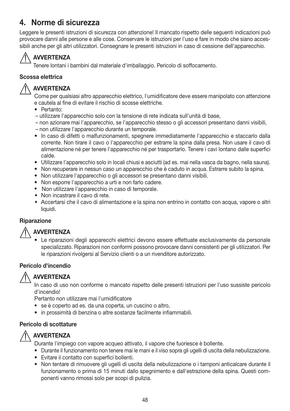 Norme di sicurezza | Beurer LB 88 User Manual | Page 48 / 88