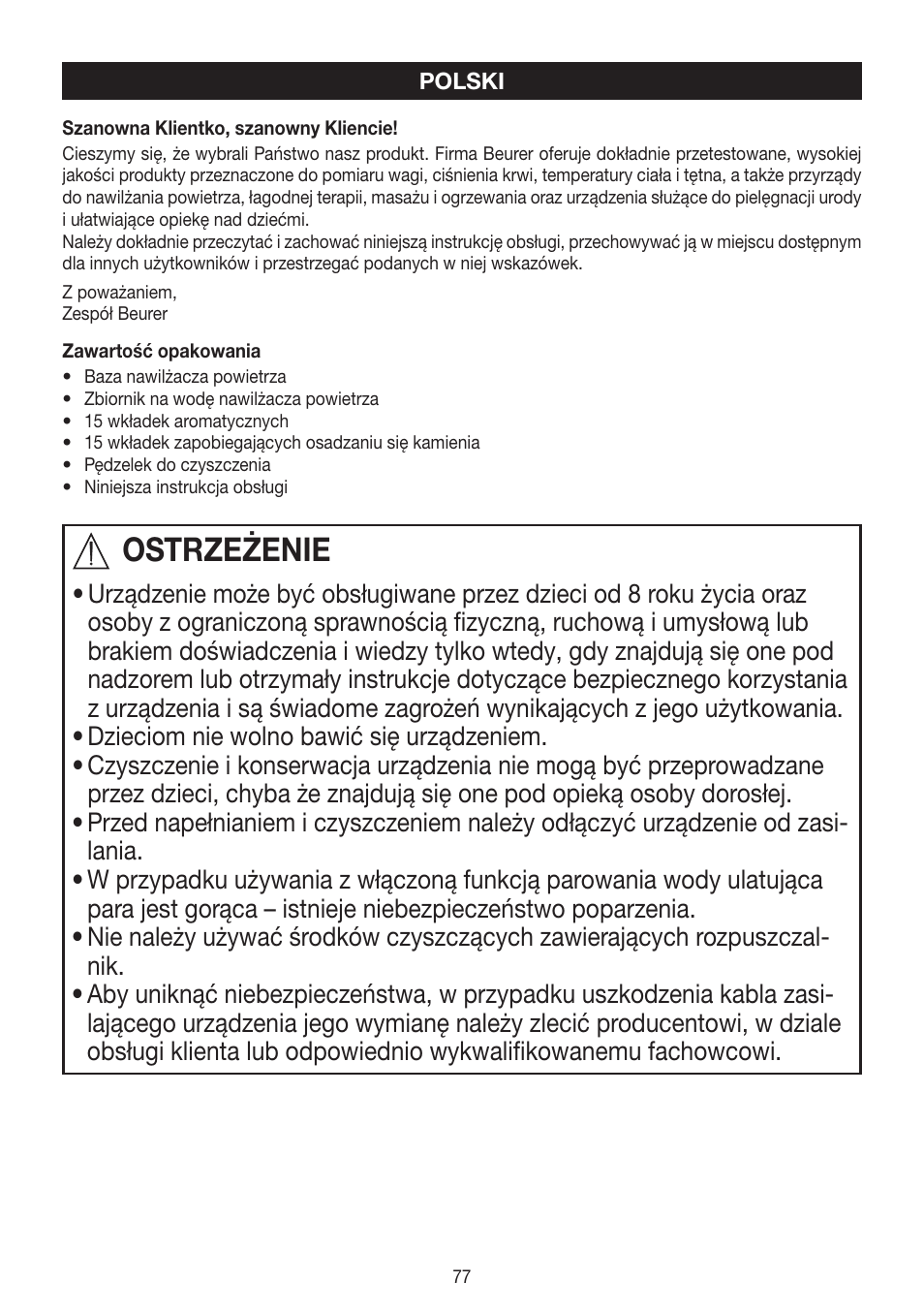 Ostrzeżenie | Beurer LB 88 User Manual | Page 77 / 88