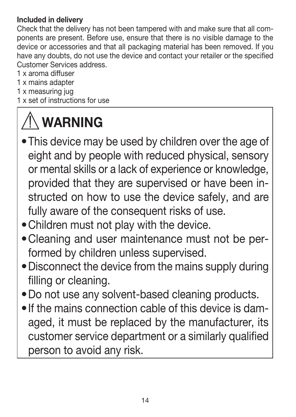 Warning | Beurer LA 30 User Manual | Page 14 / 92