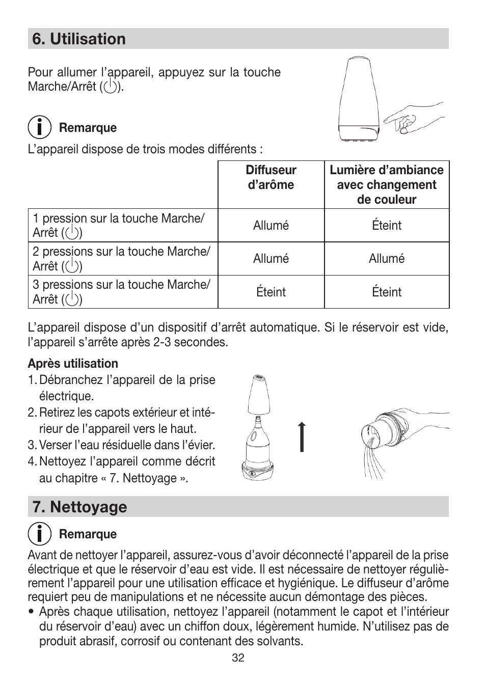 6� utilisation, 7� nettoyage | Beurer LA 30 User Manual | Page 32 / 92
