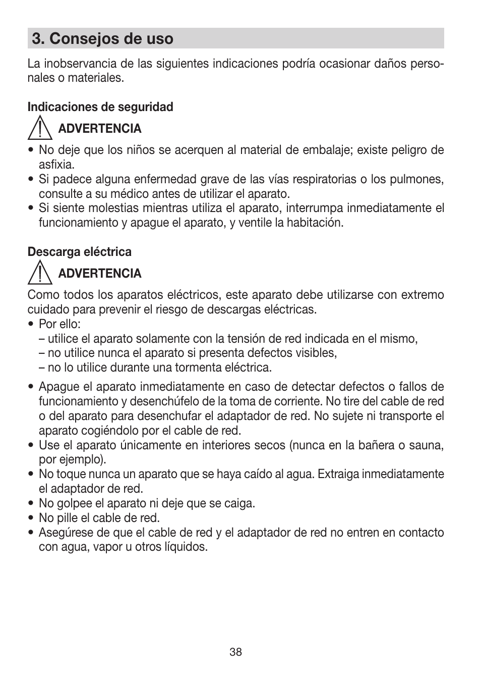 3� consejos de uso | Beurer LA 30 User Manual | Page 38 / 92
