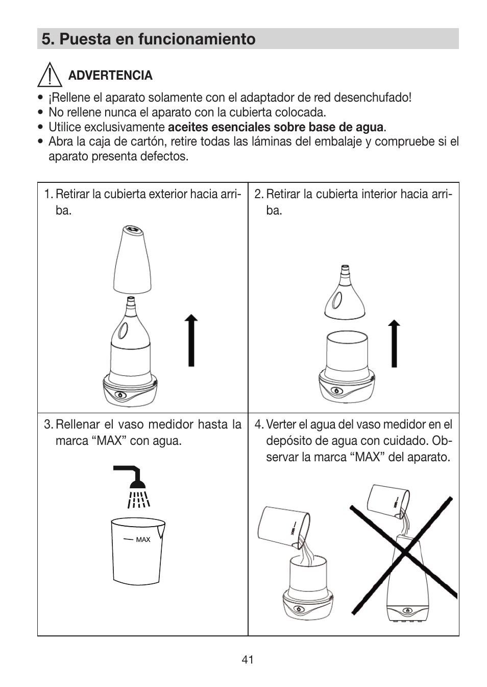 5� puesta en funcionamiento | Beurer LA 30 User Manual | Page 41 / 92