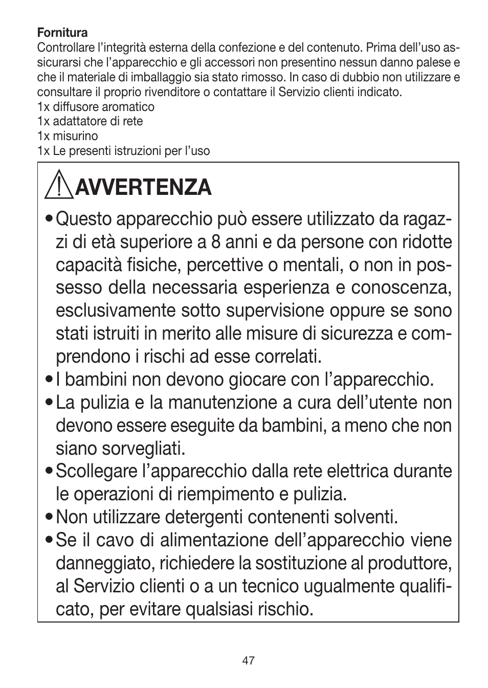 Avvertenza | Beurer LA 30 User Manual | Page 47 / 92