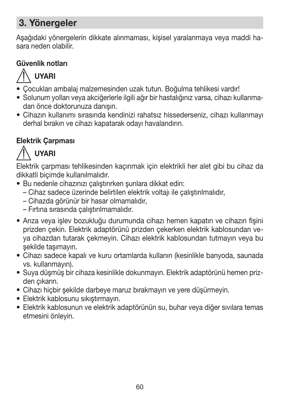 3� yönergeler | Beurer LA 30 User Manual | Page 60 / 92