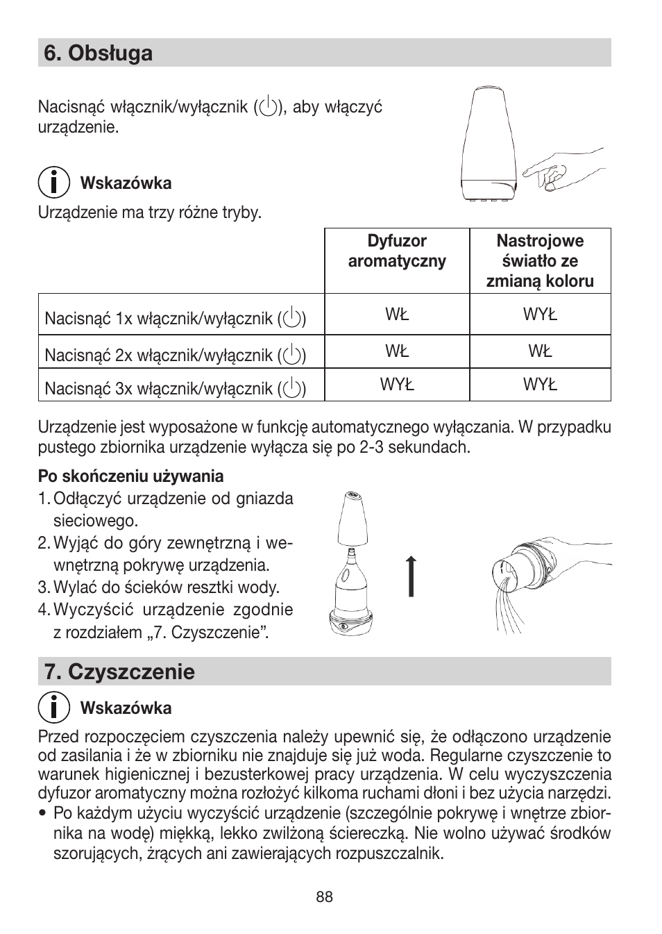 6� obsługa, 7� czyszczenie | Beurer LA 30 User Manual | Page 88 / 92