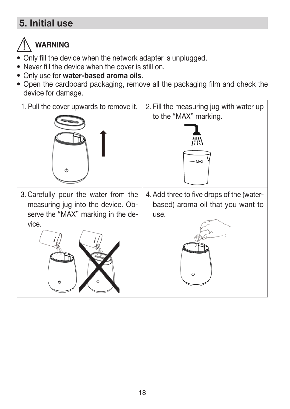 5� initial use | Beurer LA 50 User Manual | Page 18 / 84