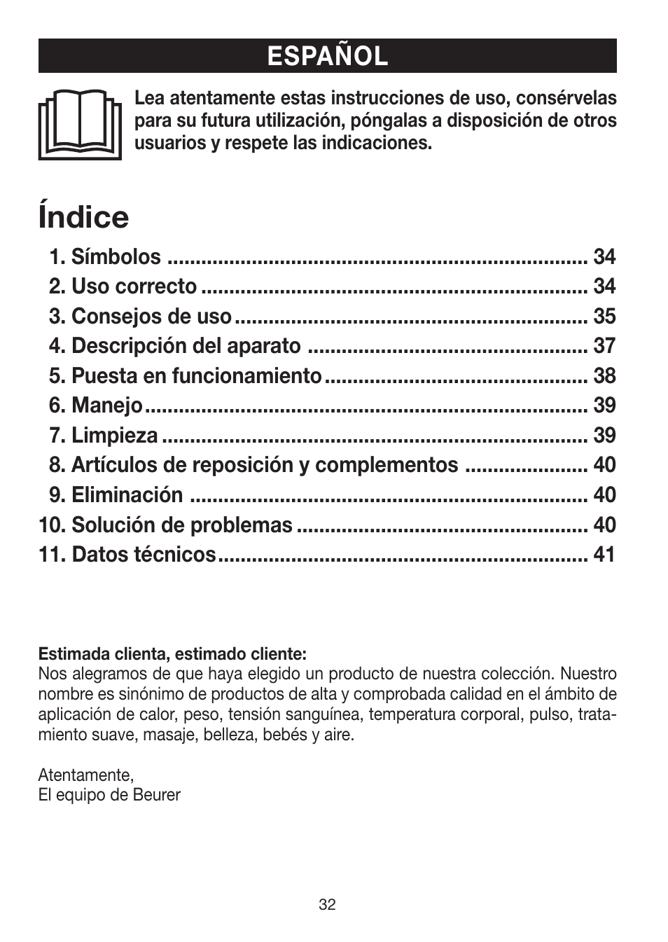 Índice, Español | Beurer LA 50 User Manual | Page 32 / 84