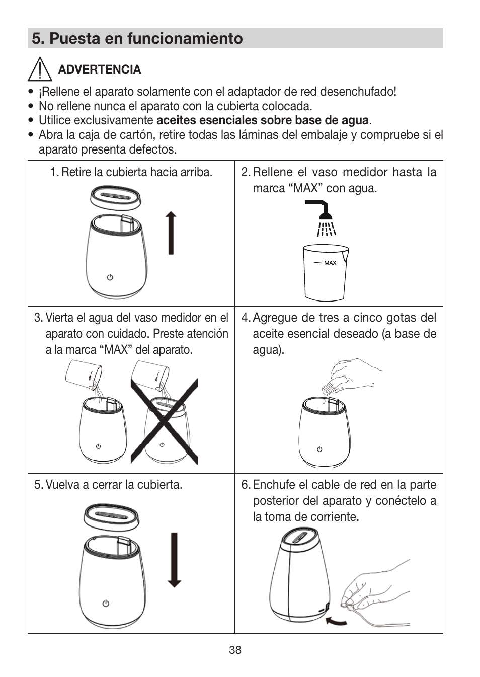 5� puesta en funcionamiento | Beurer LA 50 User Manual | Page 38 / 84