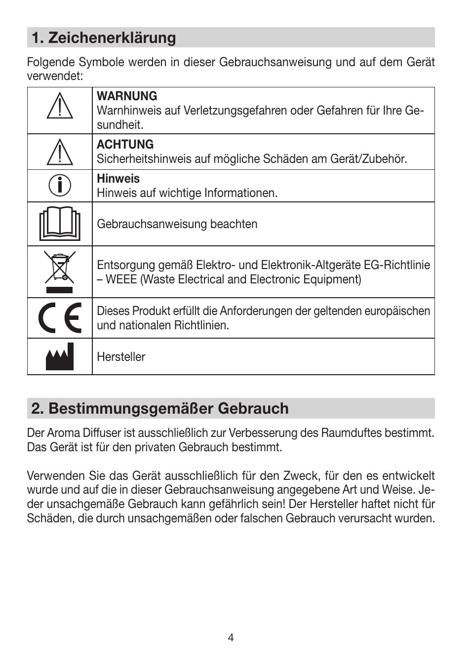 1� zeichenerklärung, 2� bestimmungsgemäßer gebrauch | Beurer LA 50 User Manual | Page 4 / 84