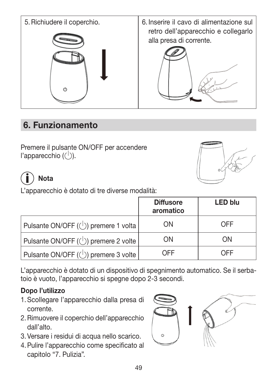 6� funzionamento | Beurer LA 50 User Manual | Page 49 / 84