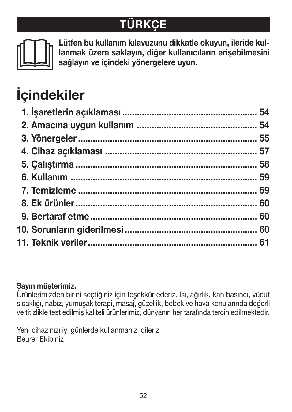 Içindekiler, Türkçe | Beurer LA 50 User Manual | Page 52 / 84