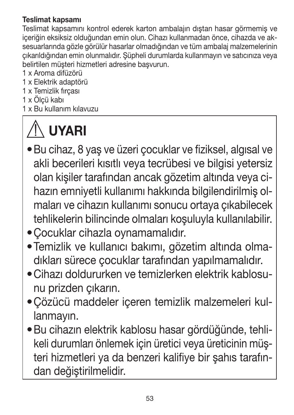 Uyari | Beurer LA 50 User Manual | Page 53 / 84