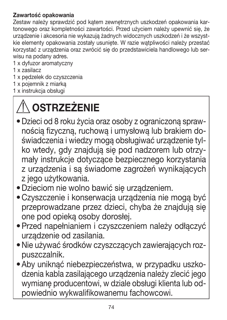 Ostrzeżenie | Beurer LA 50 User Manual | Page 74 / 84