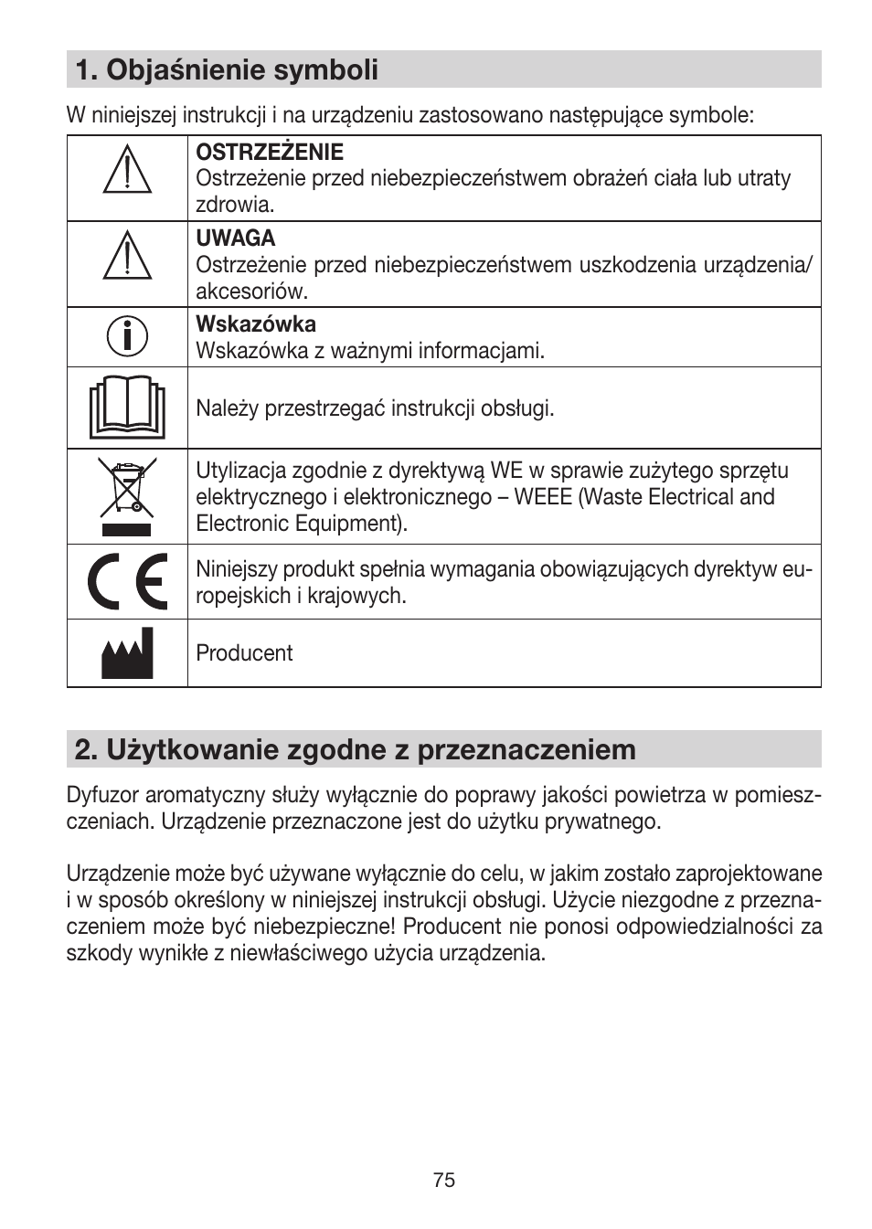 1� objaśnienie symboli, 2� użytkowanie zgodne z przeznaczeniem | Beurer LA 50 User Manual | Page 75 / 84