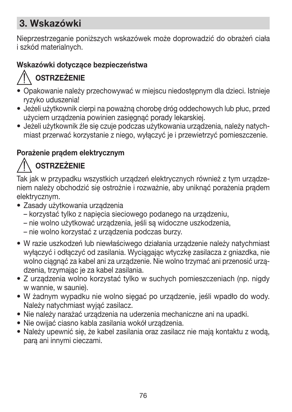 3� wskazówki | Beurer LA 50 User Manual | Page 76 / 84