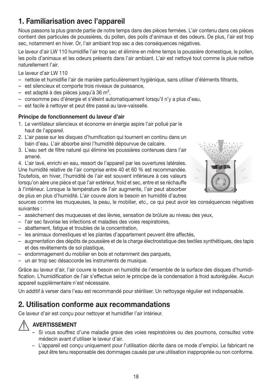 Familiarisation avec l’appareil, Utilisation conforme aux recommandations | Beurer LW 110 User Manual | Page 18 / 60