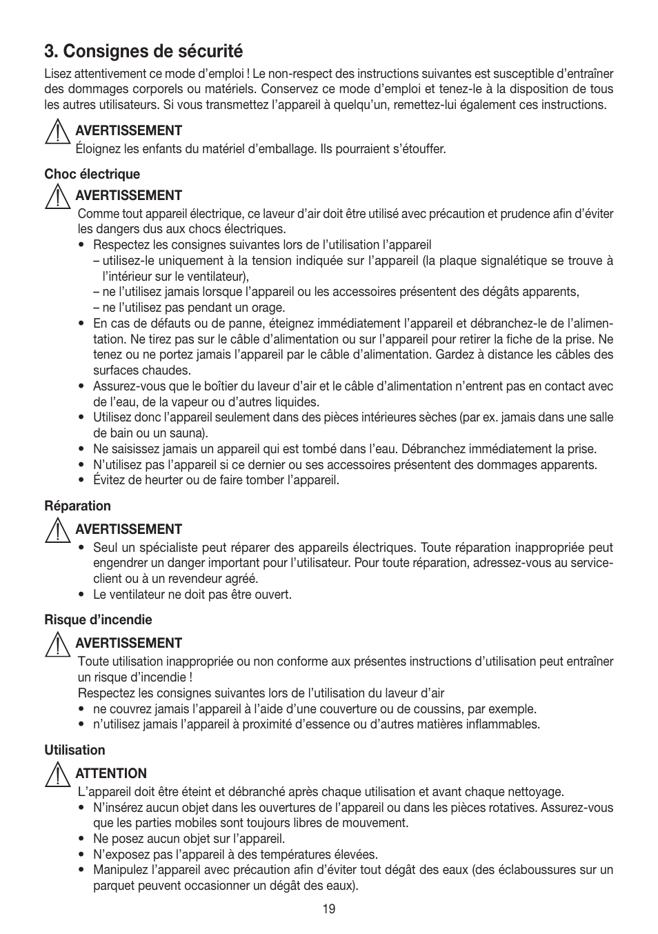 Consignes de sécurité | Beurer LW 110 User Manual | Page 19 / 60