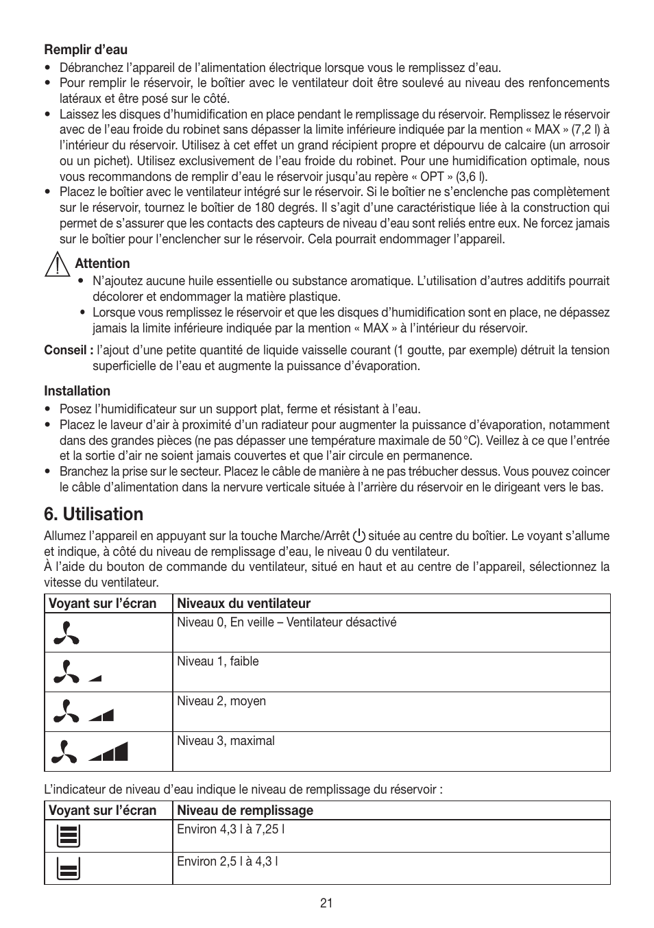 Utilisation | Beurer LW 110 User Manual | Page 21 / 60