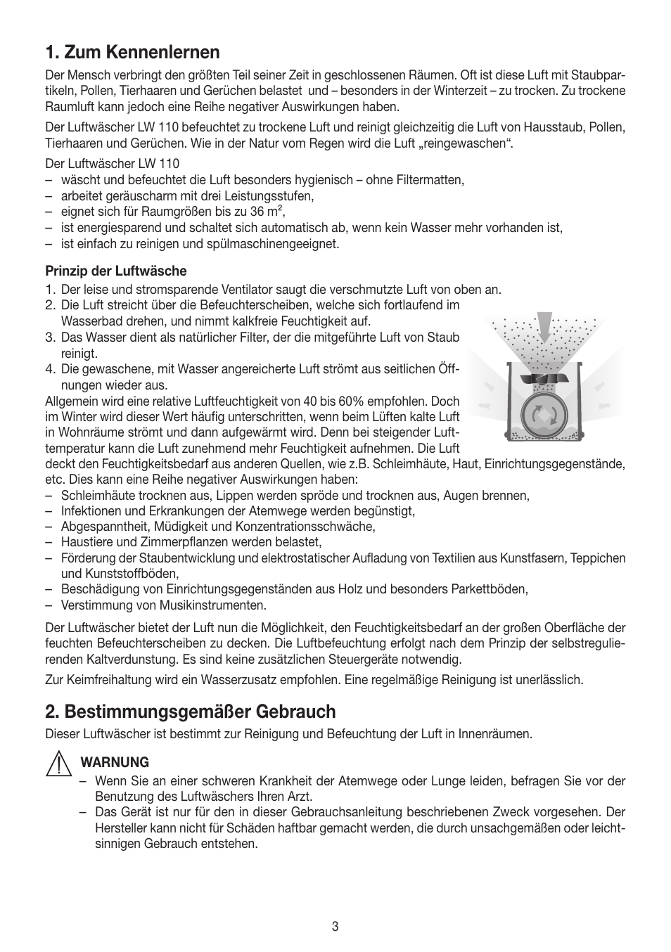 Zum kennenlernen, Bestimmungsgemäßer gebrauch | Beurer LW 110 User Manual | Page 3 / 60