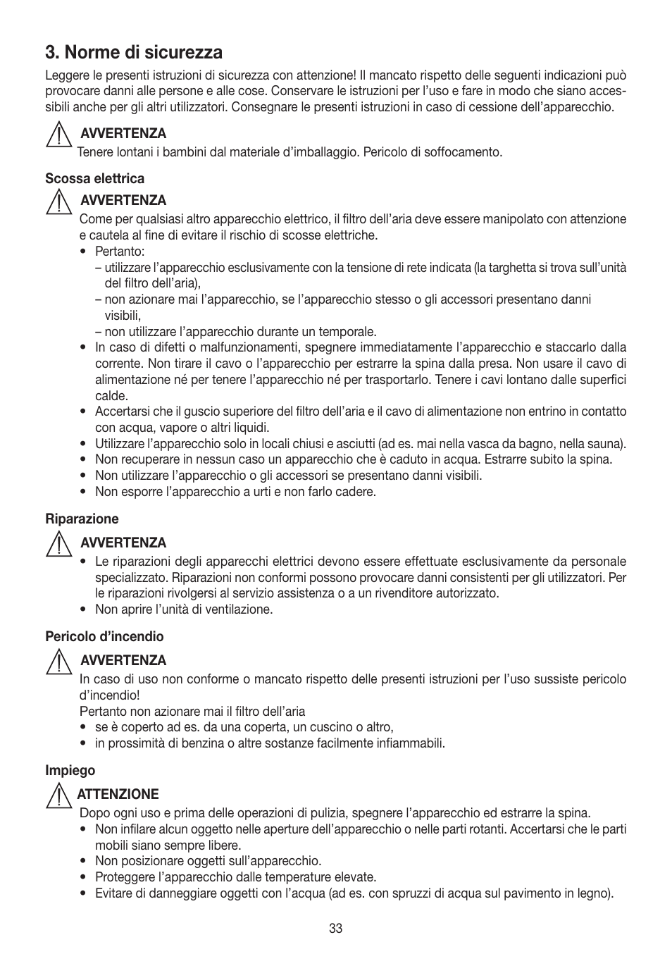 Norme di sicurezza | Beurer LW 110 User Manual | Page 33 / 60