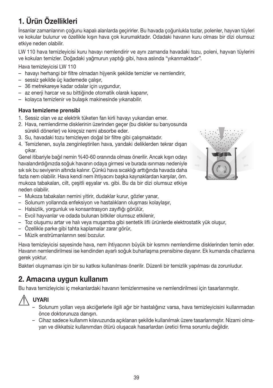 Ürün özellikleri, Amacına uygun kullanım | Beurer LW 110 User Manual | Page 39 / 60