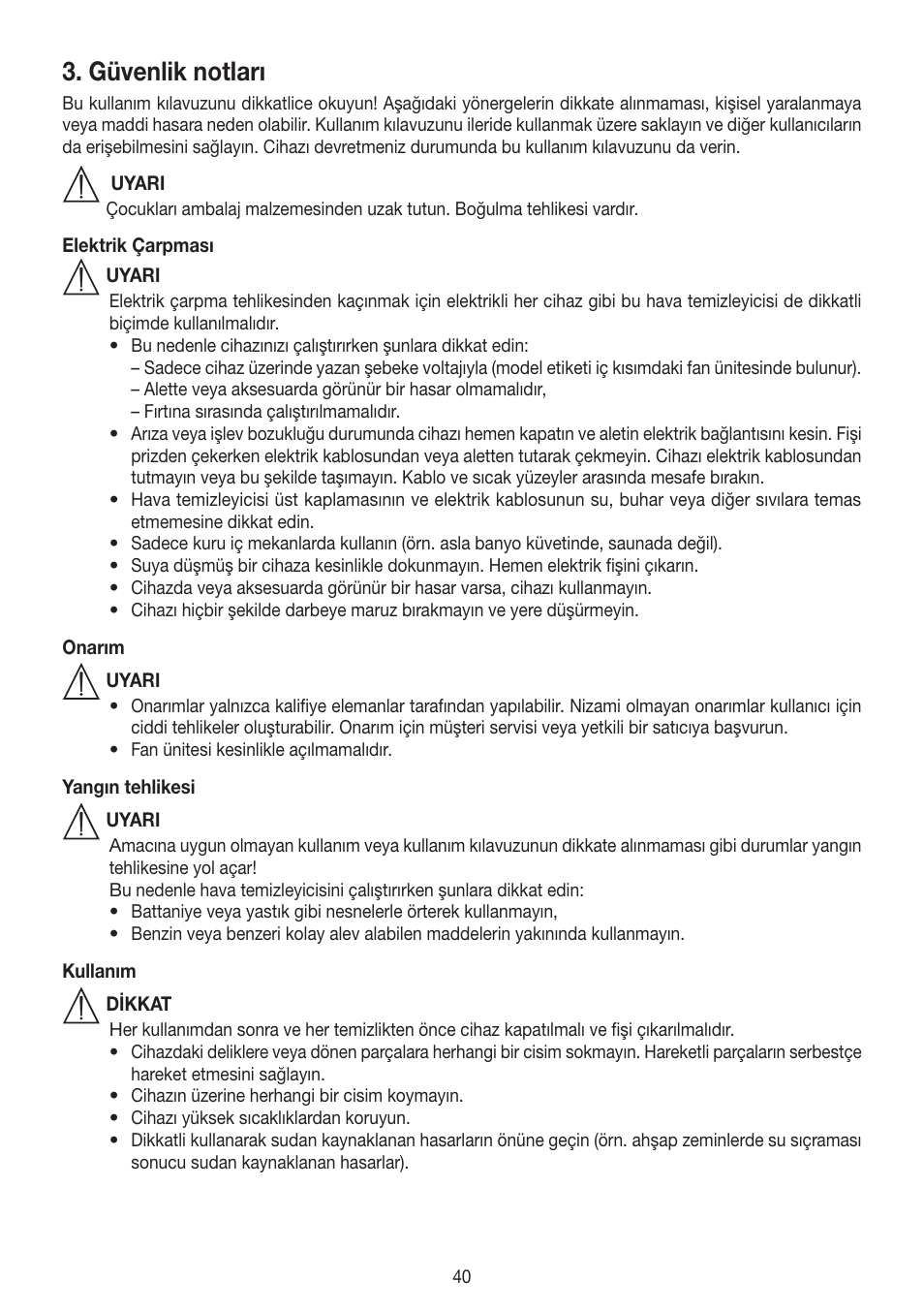 Güvenlik notları | Beurer LW 110 User Manual | Page 40 / 60