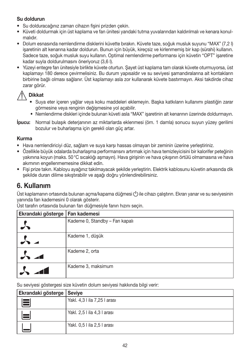 Kullanım | Beurer LW 110 User Manual | Page 42 / 60